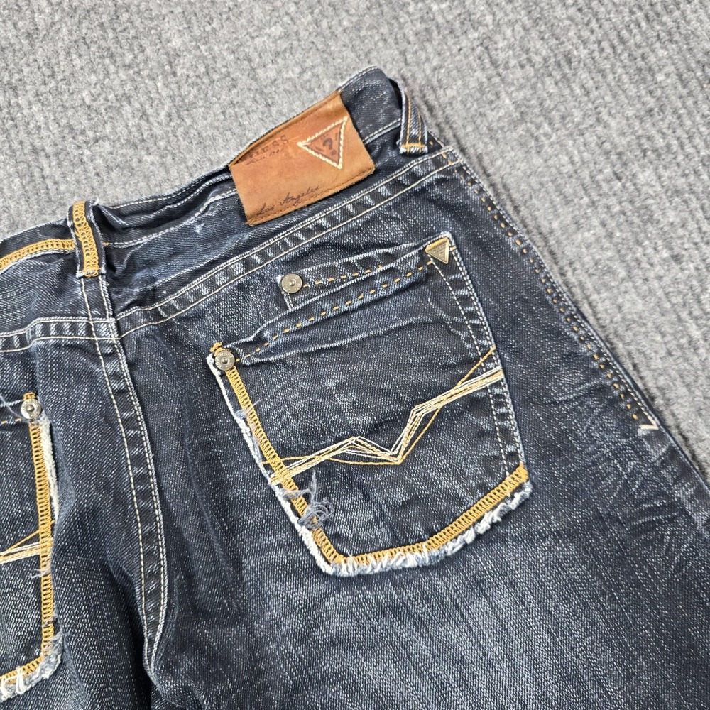 Guess Jeans Mens 30 Blue‎ Medium Wash Rebel Regular Straight Denim Distressed - Picture 9 of 16